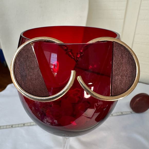 MCM goldtone and wood open hoop earrings - Picture 4 of 6